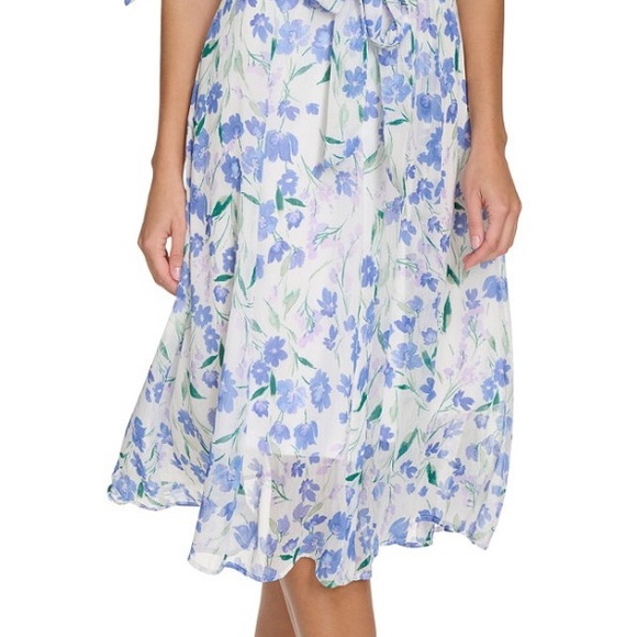 Calvin Klein Floral-Print Pink and White Chiffon Dress - Picture 9 of 10